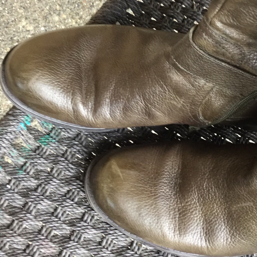 Naturalized olive green leather boots travel office Easter brunch equestrian - Picture 4 of 12